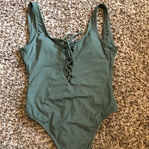 Ribbed Lace Up One Piece